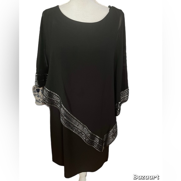 SLNY Of NY Dress Women Size 16 Black Midi Sheer Cover Up Silver Trim MIDI. - Picture 1 of 4